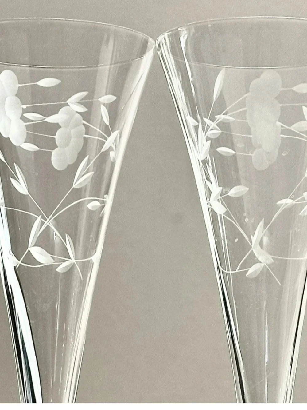 Vintage Etched Clear Glass Champagne Flutes Set of 2 Princess House Heritage